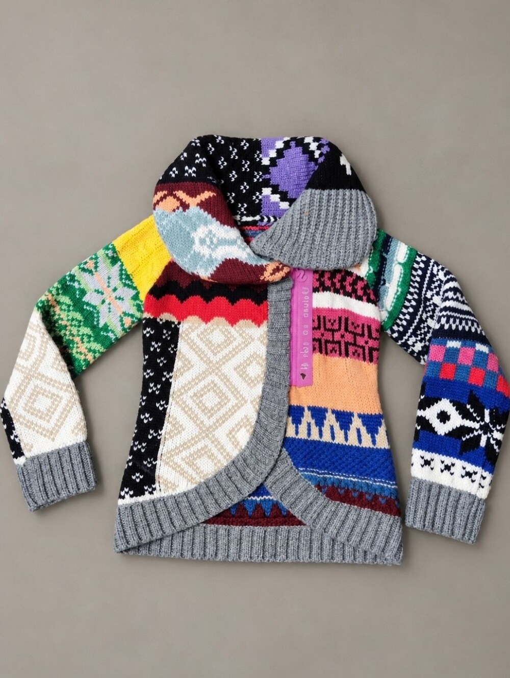 Desigual Girls 5/6 Patchwork Shawl Collar Cardigan Rainbow Collection